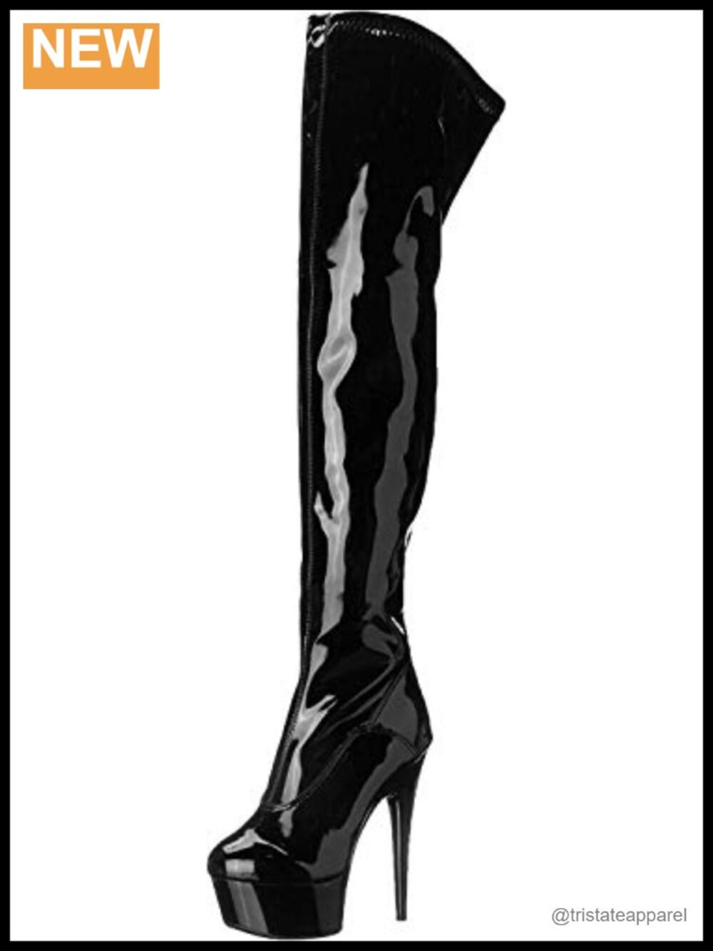 Over-the-Knee Stretch Patent Leather Platform Boots 25" Shaft High Heel Zip